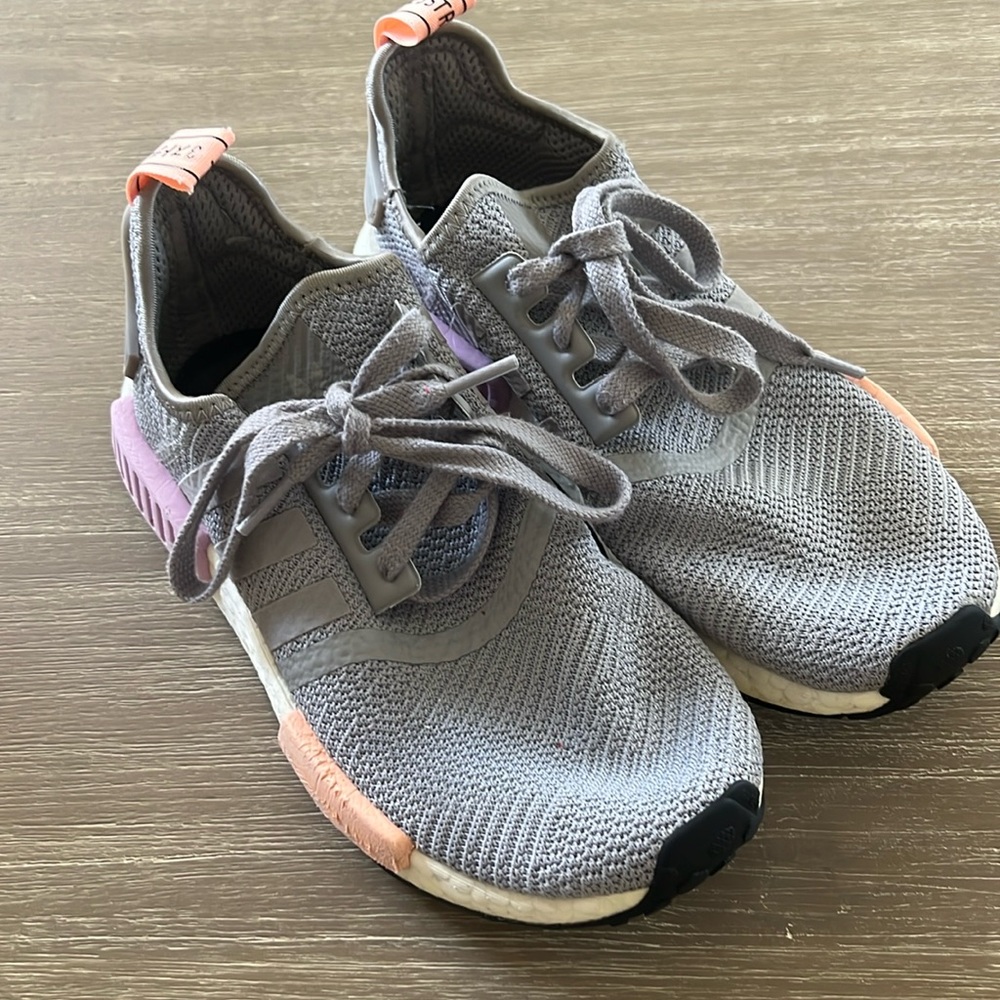 Ladies’ ADIDAS Grey Lavender Peach NMD Sneakers - Size 6.  (Pre-Owned)